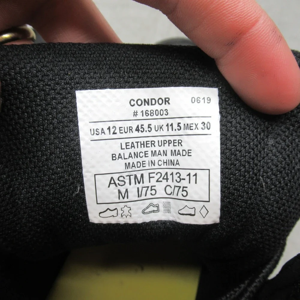 Condor Men 12 Work Boots Black Leather Steel Toe Lace Up Rain Slip Resistant NEW